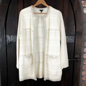 Talbots white cotton open sweater silver thread
